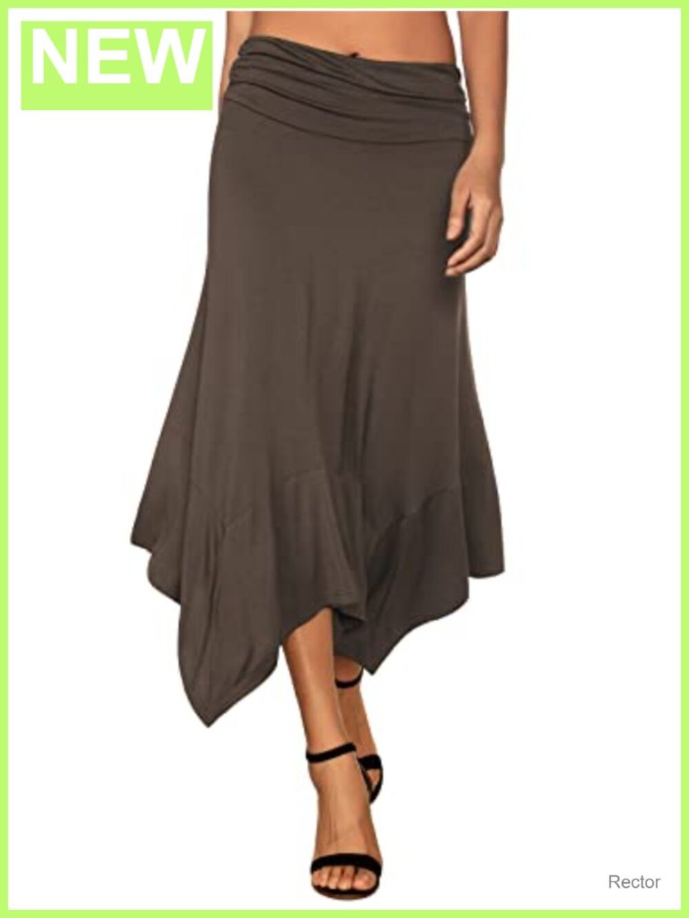 Flowy Handkerchief Hem Midi Skirt Ruched Elastic Waist A-Line Below Knee